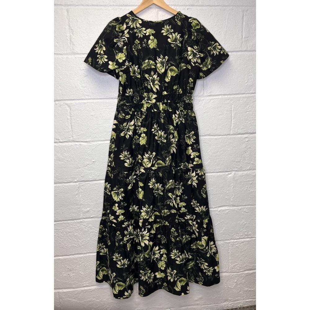 Anthropologie The Somerset Maxi Dress Floral Print Tiered Black Green Medium - Picture 7 of 12